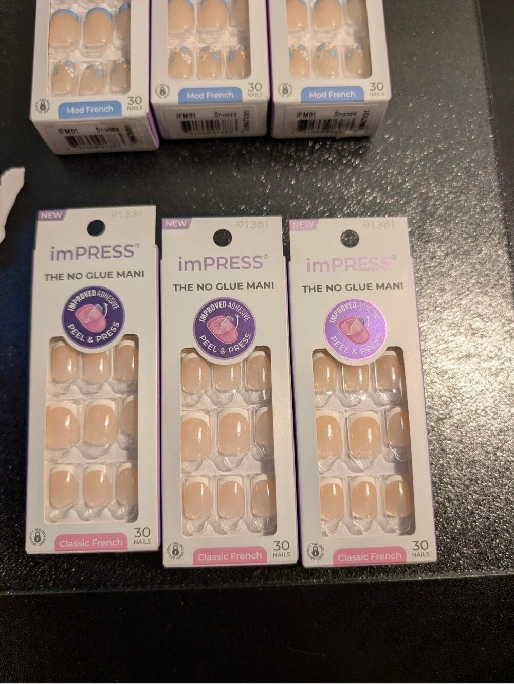 Lot of 6 Kiss imPRESS Press On Nails | French Mani Snooze Mod Classic Fake Nails
